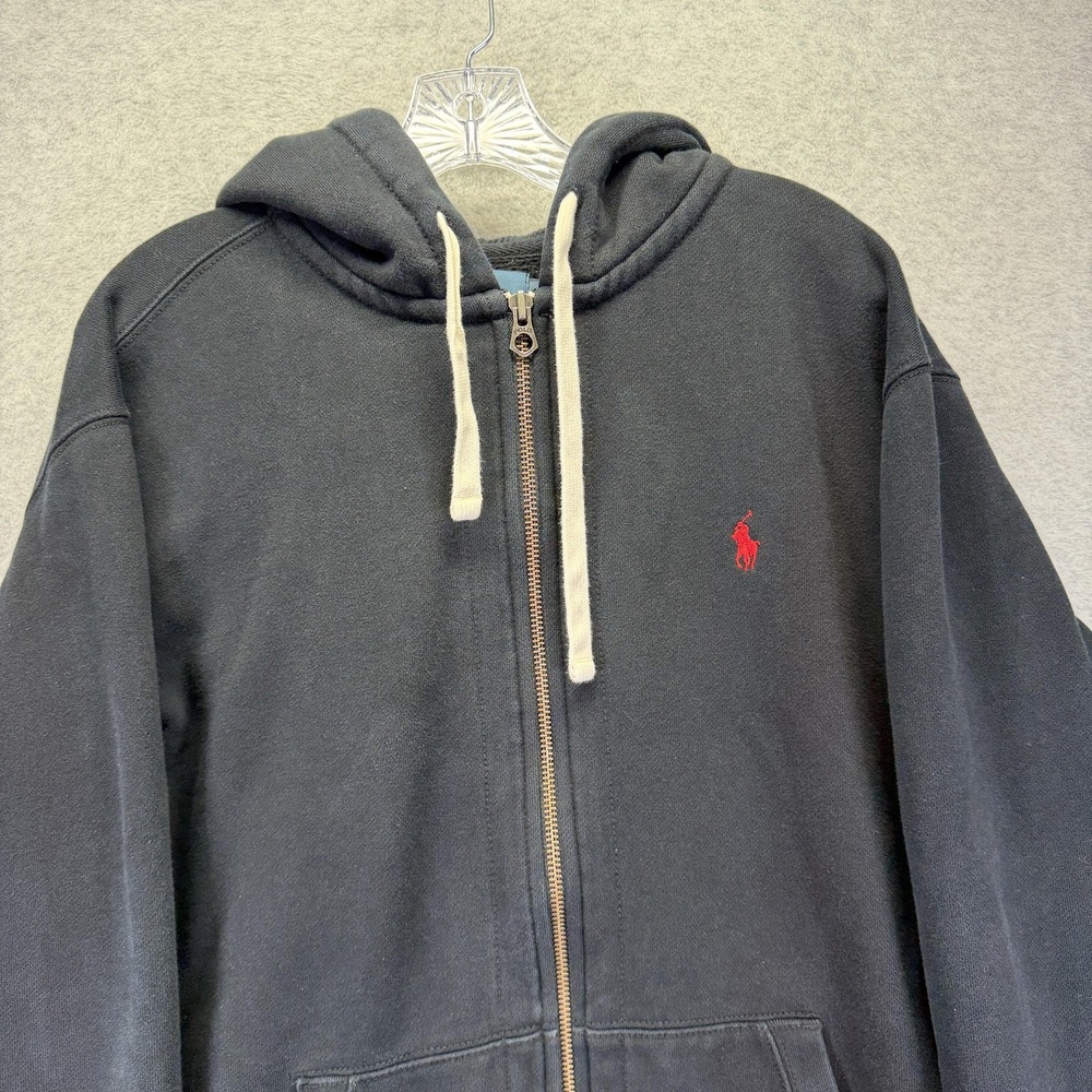Polo Ralph Lauren Hoodie Mens 2XL Black Full Zip Fleece Pony Thermal Hood - Picture 2 of 7